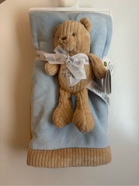 Plush Teddy Blanket - Blue & Tan Soft Baby Throw